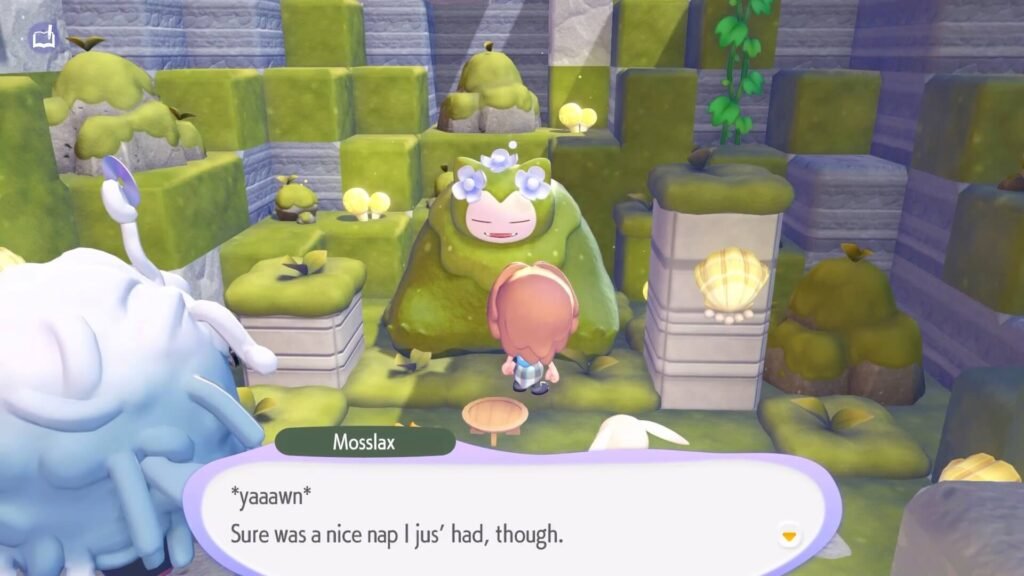Mosslax waking up in the game pokemon pokopia