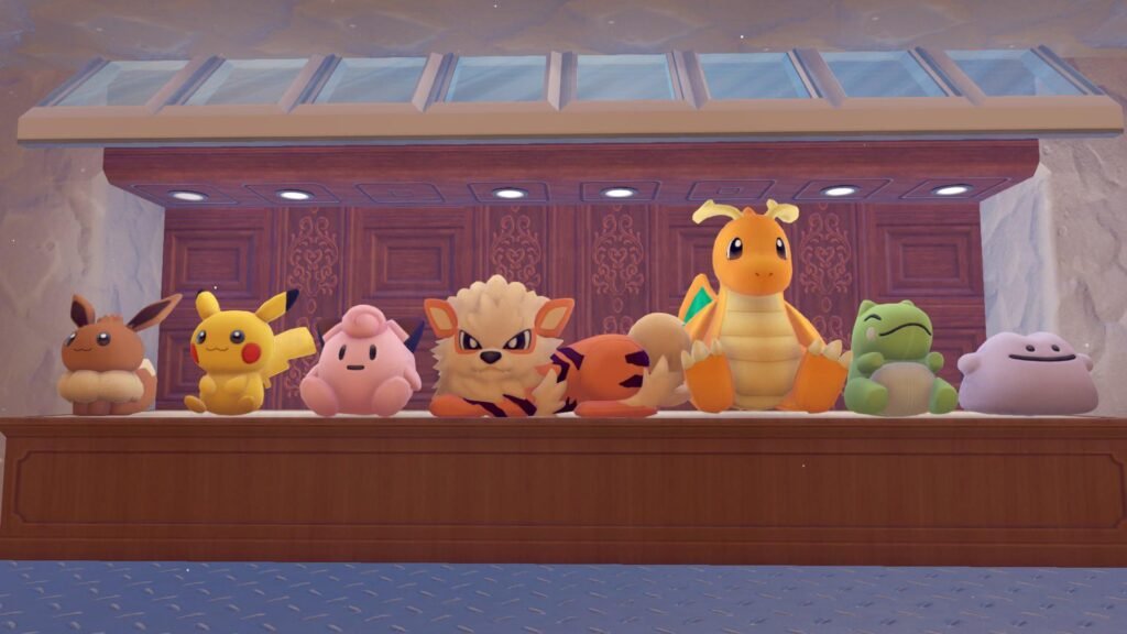 pokemon pokopia where to find dolls, all dolls over a table in one picture